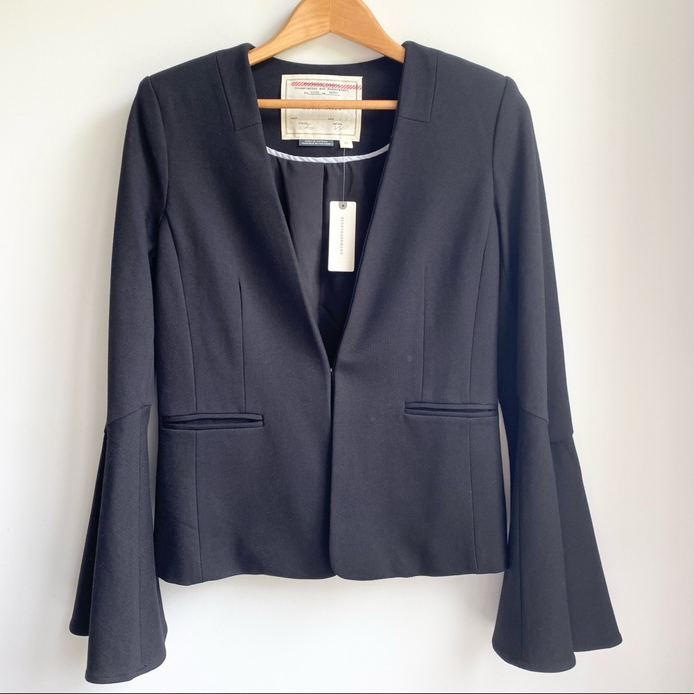 NEW Anthrolpologie Cartonnier blazer bell sleeves black XS